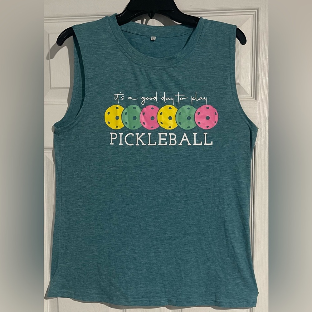 Women’s Graphic Pickleball Tank, Size L, Cyan Colored